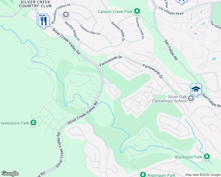 map of restaurants, bars, coffee shops, grocery stores, and more near 5275 Manderston Drive in San Jose