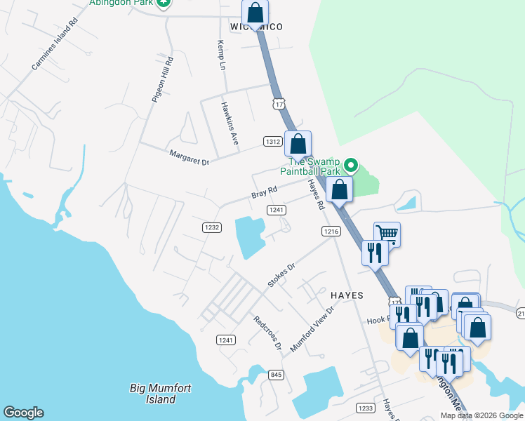 map of restaurants, bars, coffee shops, grocery stores, and more near 2538 Cedarwood Drive in Gloucester Point