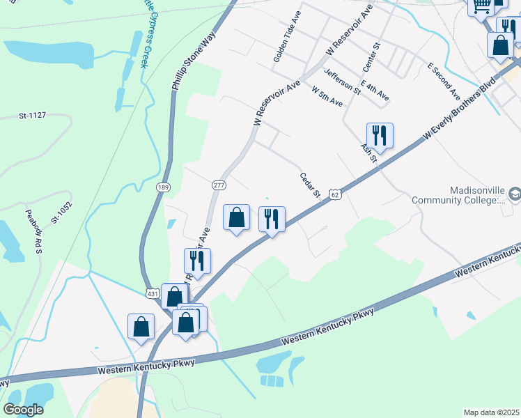 map of restaurants, bars, coffee shops, grocery stores, and more near 112 Tammy Drive in Central City