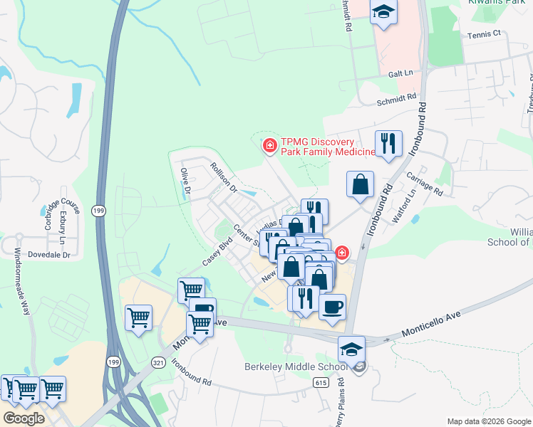 map of restaurants, bars, coffee shops, grocery stores, and more near 4270 Casey Boulevard in Williamsburg