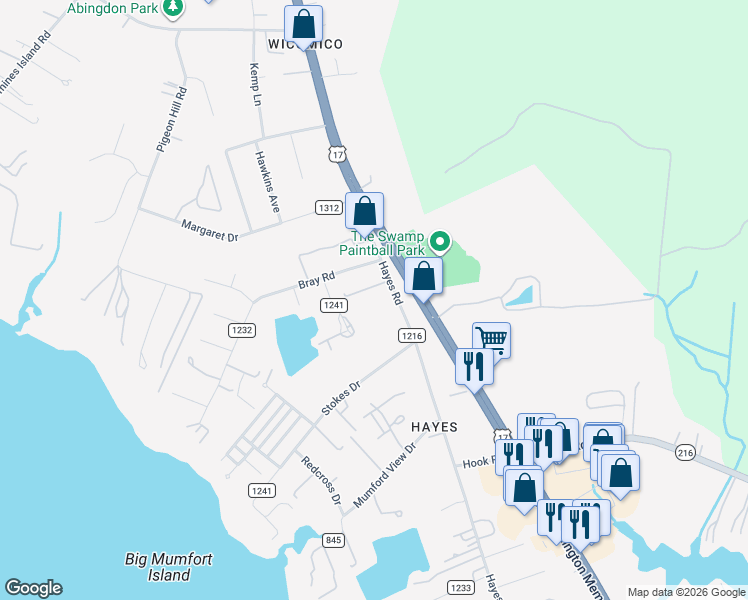 map of restaurants, bars, coffee shops, grocery stores, and more near 2646 Hayes Road in Gloucester Point