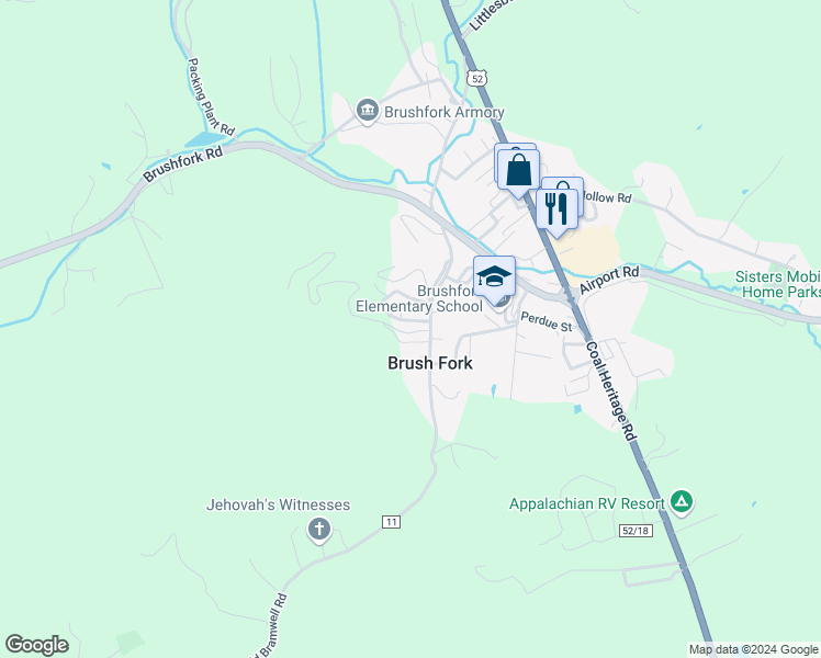 map of restaurants, bars, coffee shops, grocery stores, and more near 202 Leisure Way in Bluefield