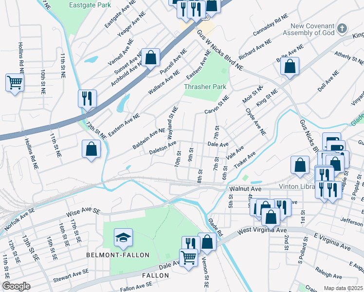 map of restaurants, bars, coffee shops, grocery stores, and more near 324 10th Street in Vinton