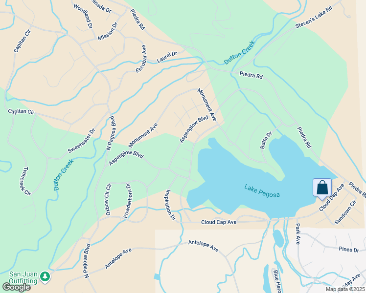 map of restaurants, bars, coffee shops, grocery stores, and more near 747 Aspenglow Blvd in Pagosa Springs