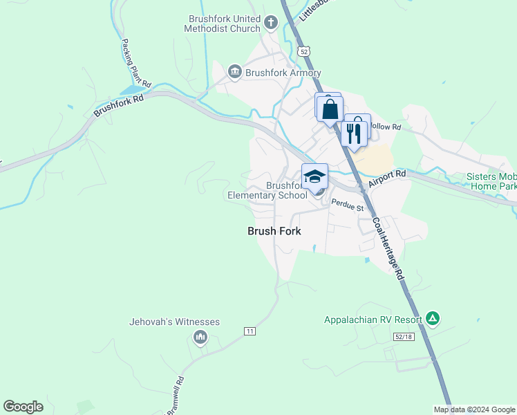 map of restaurants, bars, coffee shops, grocery stores, and more near 202 Leisure Way in Bluefield