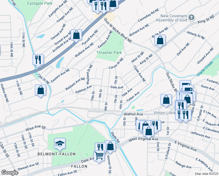 map of restaurants, bars, coffee shops, grocery stores, and more near 326 8th Street in Vinton