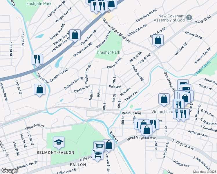 map of restaurants, bars, coffee shops, grocery stores, and more near 326 8th Street in Vinton