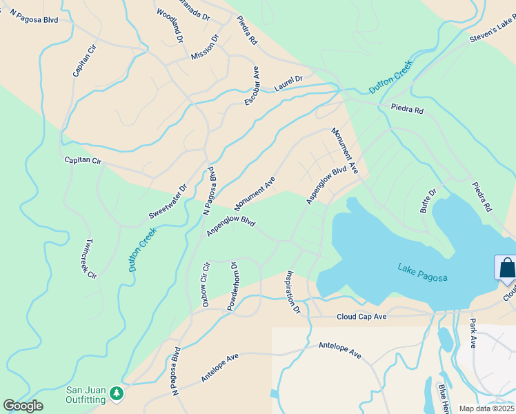 map of restaurants, bars, coffee shops, grocery stores, and more near 8 Monarch Court in Pagosa Springs