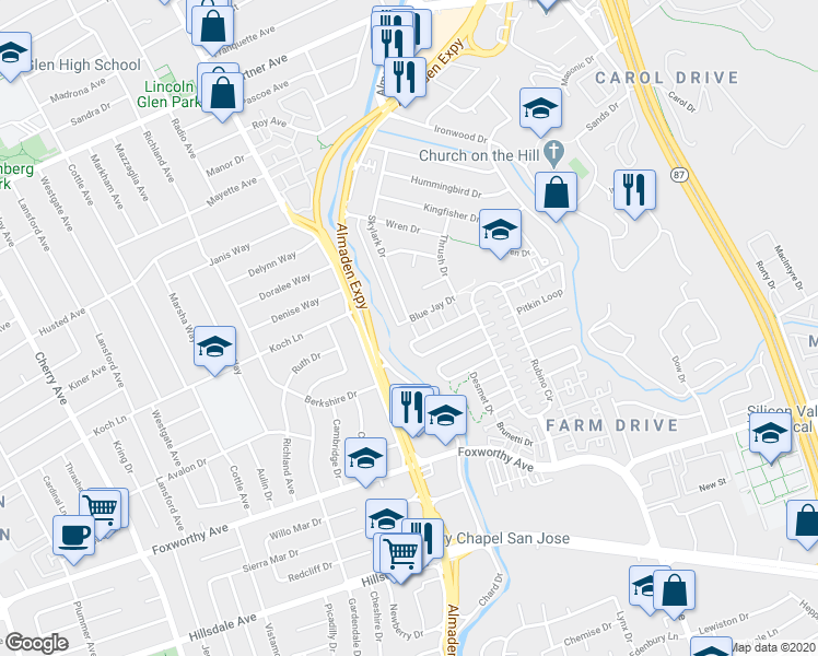 map of restaurants, bars, coffee shops, grocery stores, and more near 2767 Parasol Court in San Jose