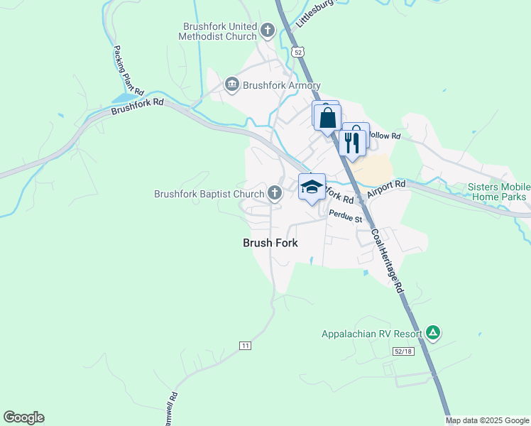 map of restaurants, bars, coffee shops, grocery stores, and more near 202 Leisure Way in Bluefield