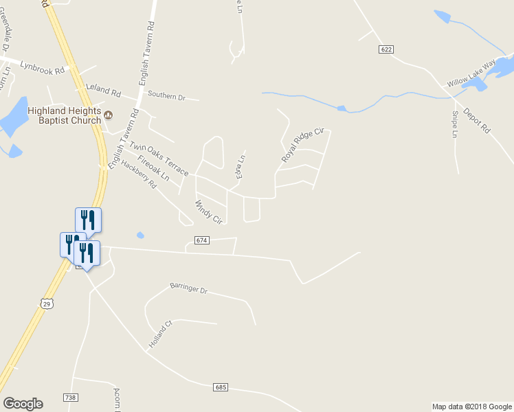 map of restaurants, bars, coffee shops, grocery stores, and more near 176 Augusta Circle in Rustburg