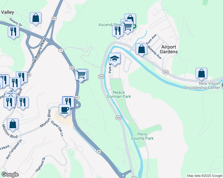 map of restaurants, bars, coffee shops, grocery stores, and more near Park Avenue in Hazard