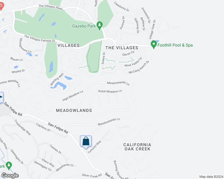 map of restaurants, bars, coffee shops, grocery stores, and more near 3347 Royal Meadow Lane in San Jose