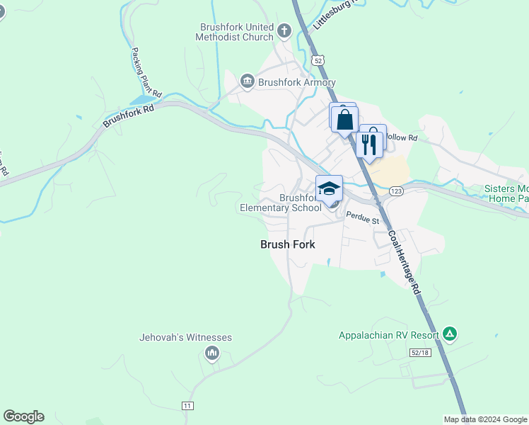 map of restaurants, bars, coffee shops, grocery stores, and more near 202 Leisure Way in Bluefield