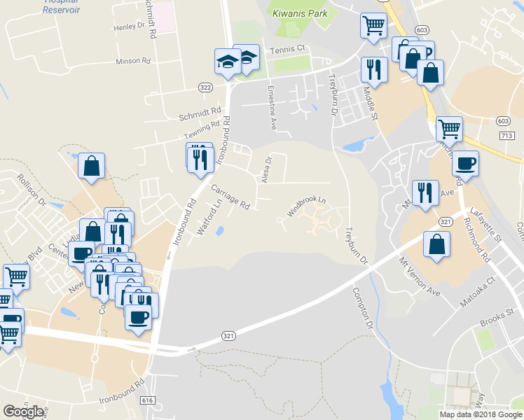 map of restaurants, bars, coffee shops, grocery stores, and more near 149 Carriage Road in Williamsburg