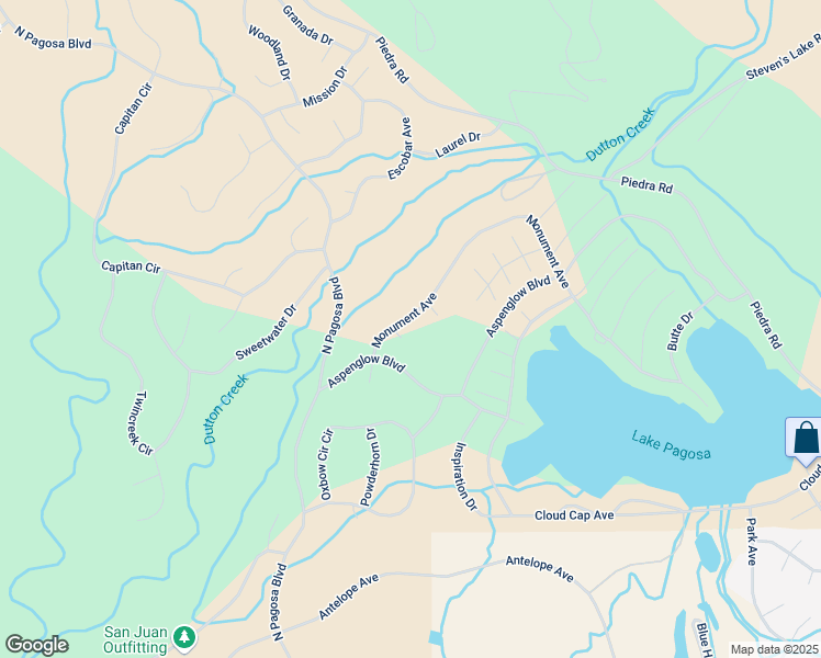 map of restaurants, bars, coffee shops, grocery stores, and more near 8 Monarch Court in Pagosa Springs