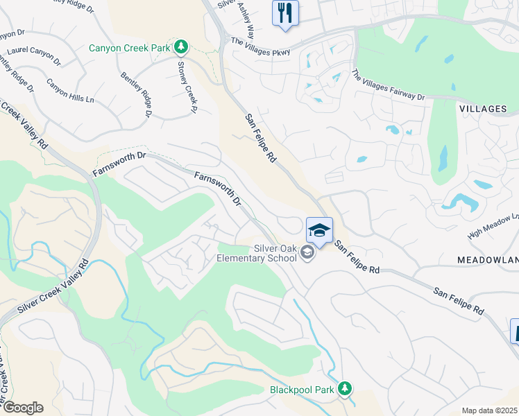 map of restaurants, bars, coffee shops, grocery stores, and more near 5433 Vicenza Way in San Jose