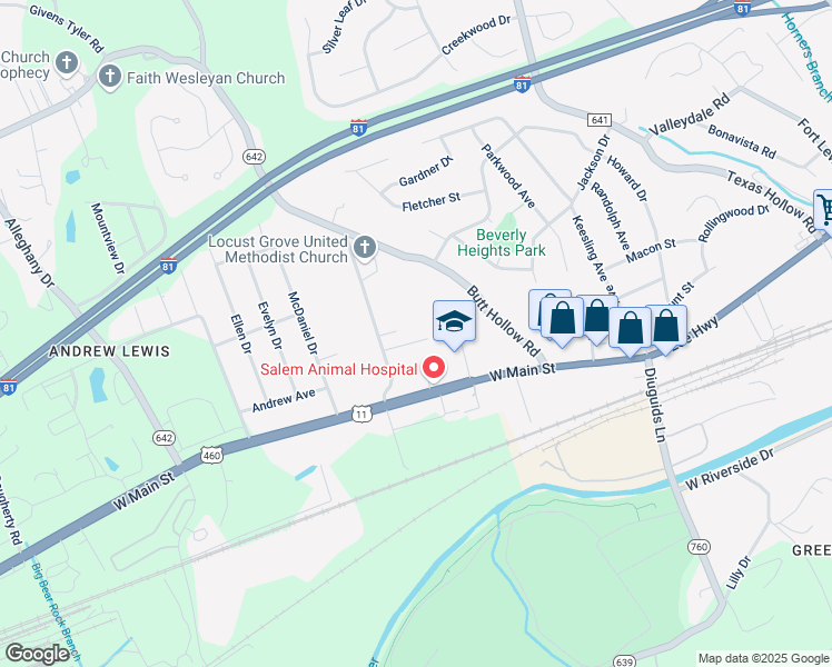 map of restaurants, bars, coffee shops, grocery stores, and more near 3336 Fort Lewis Cir in Salem
