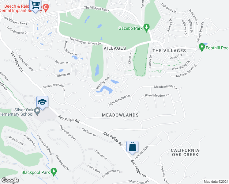 map of restaurants, bars, coffee shops, grocery stores, and more near 8411 Chenin Blanc Lane in San Jose