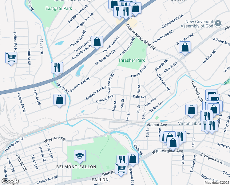 map of restaurants, bars, coffee shops, grocery stores, and more near 1714 Daleton Avenue in Vinton
