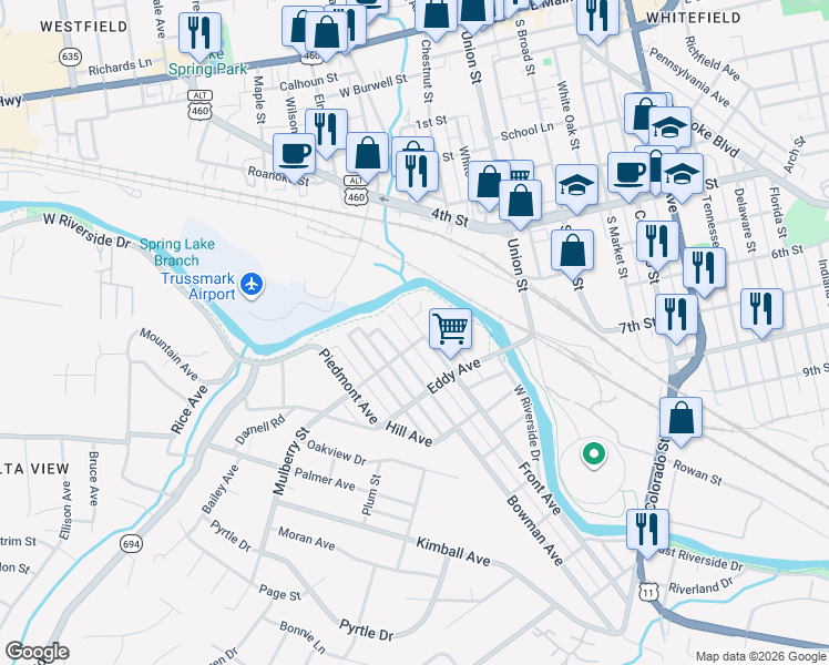 map of restaurants, bars, coffee shops, grocery stores, and more near 1601-1651 Mulberry Street in Salem