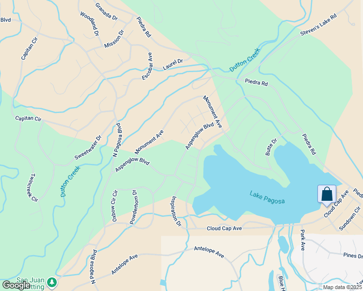 map of restaurants, bars, coffee shops, grocery stores, and more near 747 Aspenglow Boulevard in Pagosa Springs