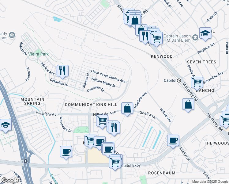 map of restaurants, bars, coffee shops, grocery stores, and more near in San Jose