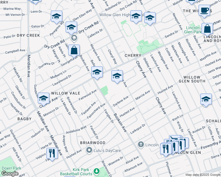 map of restaurants, bars, coffee shops, grocery stores, and more near 2281 Plummer Avenue in San Jose