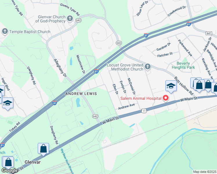 map of restaurants, bars, coffee shops, grocery stores, and more near 3817 Hawley Drive in Salem