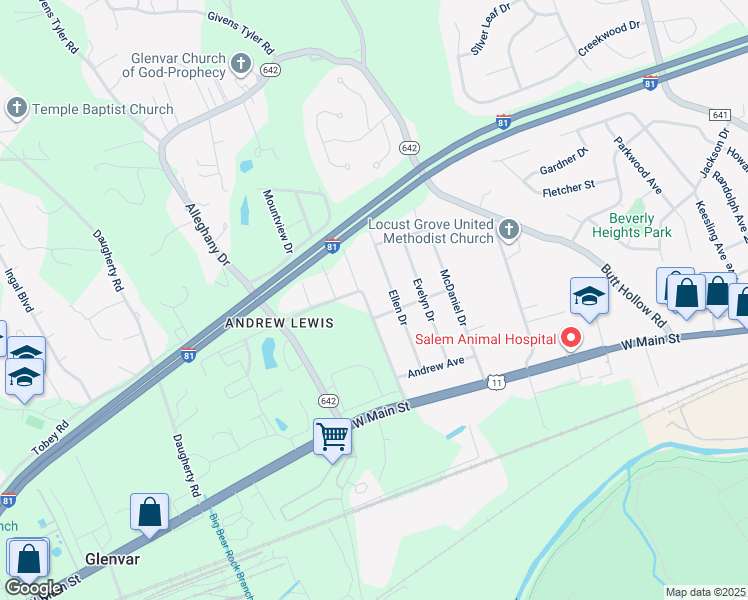 map of restaurants, bars, coffee shops, grocery stores, and more near 3817 Hawley Drive in Salem