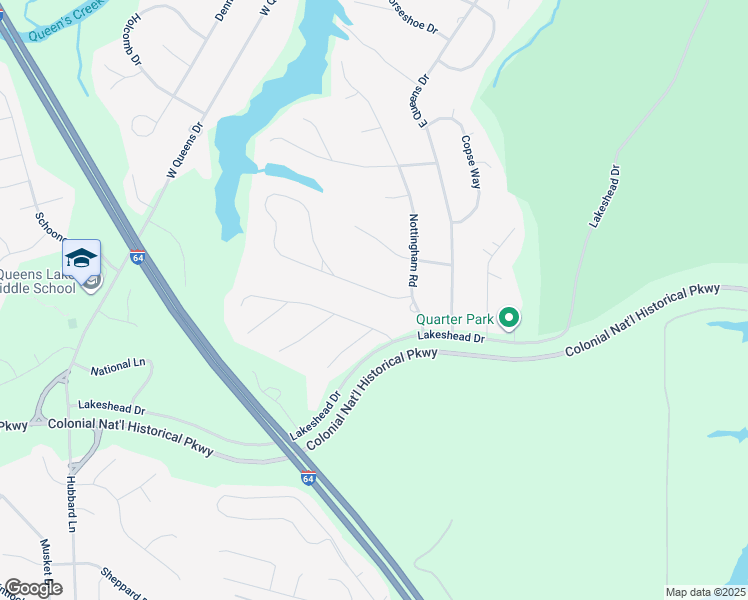 map of restaurants, bars, coffee shops, grocery stores, and more near 106 Little John Road in Williamsburg