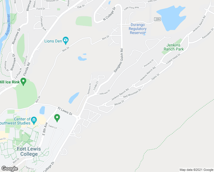 map of restaurants, bars, coffee shops, grocery stores, and more near 197 Hillcrest Dr in Durango