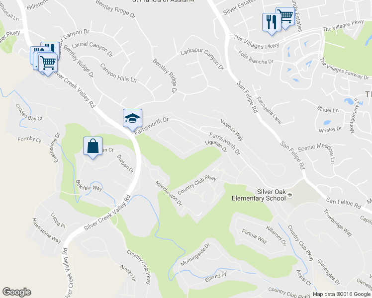 map of restaurants, bars, coffee shops, grocery stores, and more near 5292 Apennines Circle in San Jose