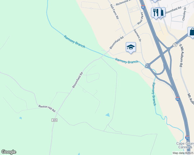 map of restaurants, bars, coffee shops, grocery stores, and more near 3805 Stonebridge Drive in Cape Girardeau