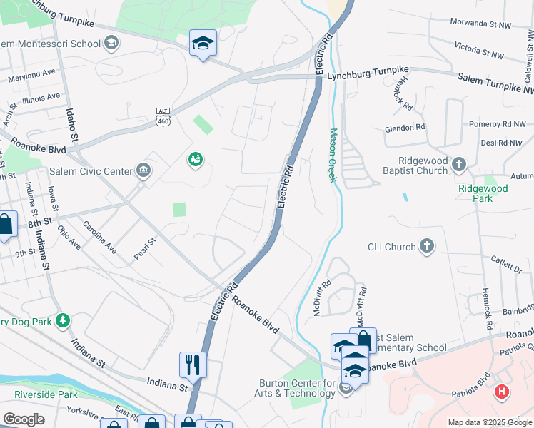 map of restaurants, bars, coffee shops, grocery stores, and more near 706 Catawba Drive in Salem