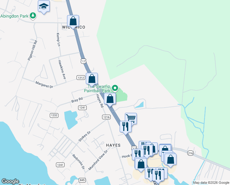 map of restaurants, bars, coffee shops, grocery stores, and more near 2735 George Washington Memorial Highway in Gloucester Point