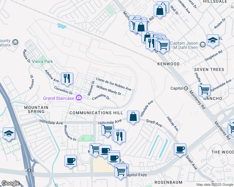 map of restaurants, bars, coffee shops, grocery stores, and more near 3006 Henry Miller Place in San Jose