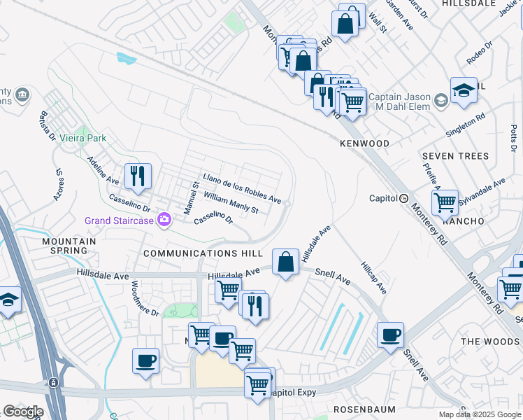 map of restaurants, bars, coffee shops, grocery stores, and more near 3006 Henry Miller Place in San Jose