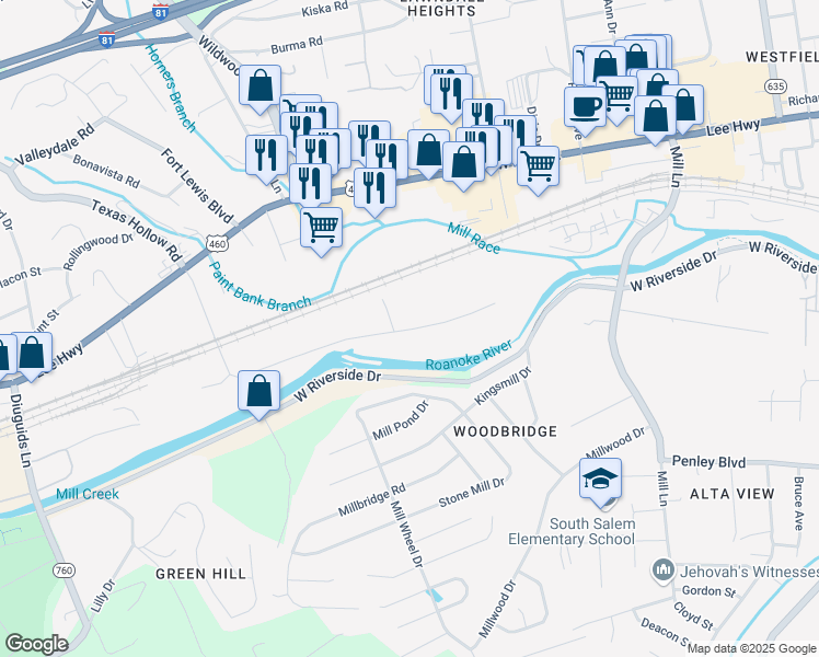 map of restaurants, bars, coffee shops, grocery stores, and more near 1765 Salem Industrial Drive in Salem