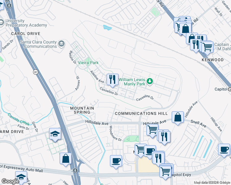 map of restaurants, bars, coffee shops, grocery stores, and more near 388 Adeline Avenue in San Jose