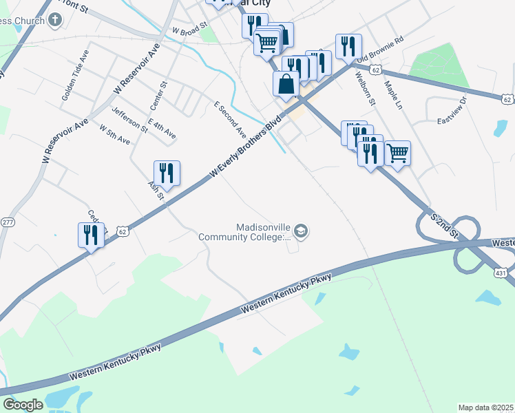 map of restaurants, bars, coffee shops, grocery stores, and more near in Central City