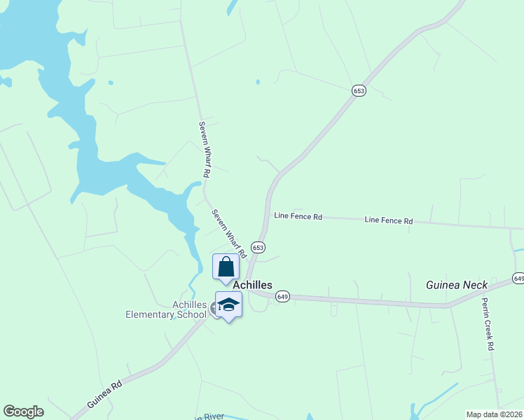 map of restaurants, bars, coffee shops, grocery stores, and more near 2640 Kings Creek Road in Gloucester County