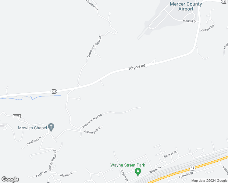 map of restaurants, bars, coffee shops, grocery stores, and more near 4727 Airport Road in Bluefield
