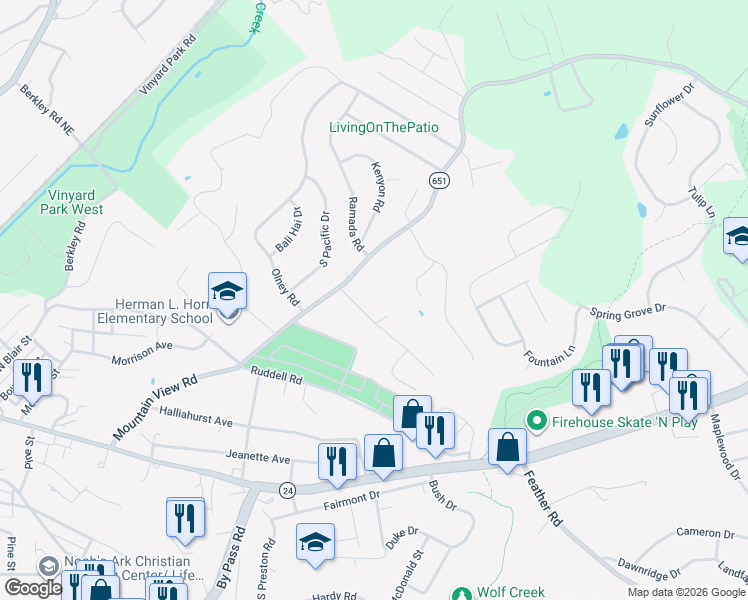 map of restaurants, bars, coffee shops, grocery stores, and more near 1604 Callie Ct in Vinton