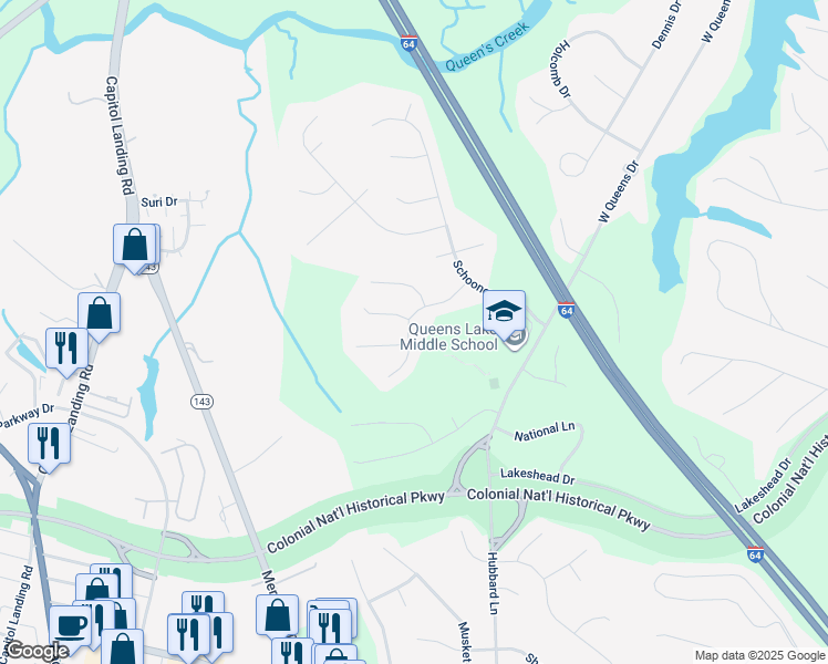 map of restaurants, bars, coffee shops, grocery stores, and more near 301 Spinnaker Way in Williamsburg