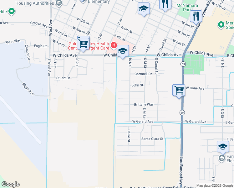 map of restaurants, bars, coffee shops, grocery stores, and more near 756 Taryn Court in Merced