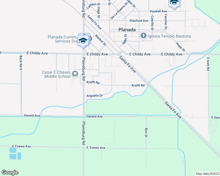 map of restaurants, bars, coffee shops, grocery stores, and more near 9224 Arguello Drive in Planada