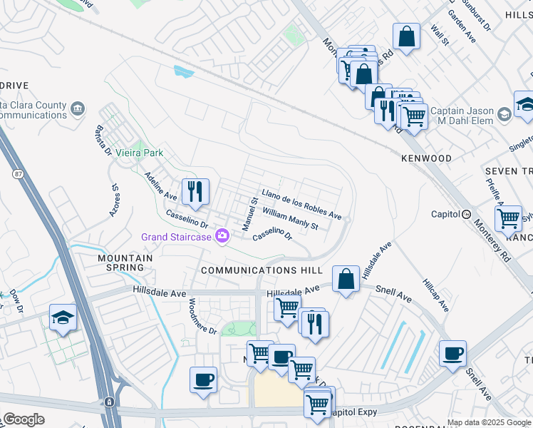 map of restaurants, bars, coffee shops, grocery stores, and more near 280 William Manly Street in San Jose