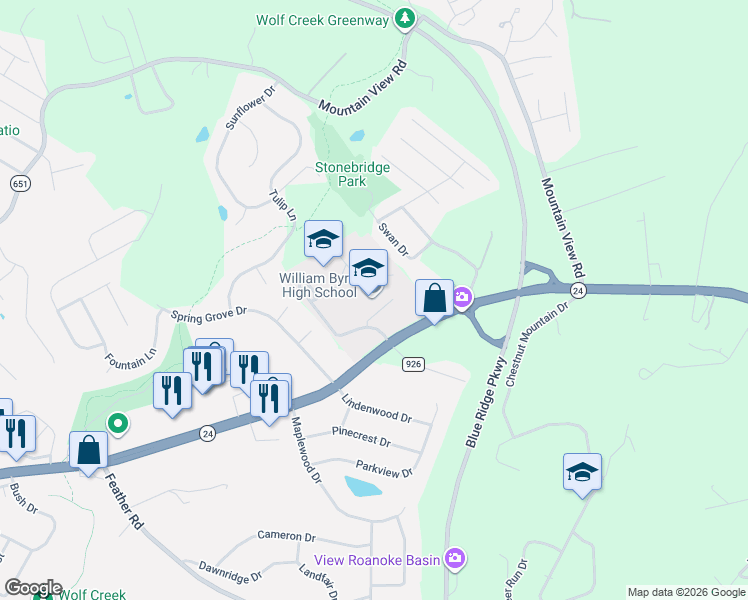 map of restaurants, bars, coffee shops, grocery stores, and more near 2902 East Washington Avenue in Vinton