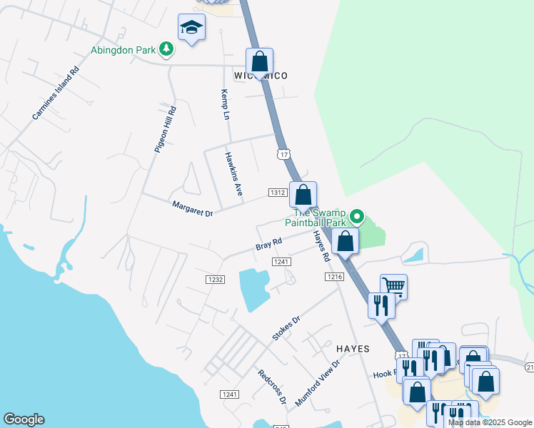 map of restaurants, bars, coffee shops, grocery stores, and more near 7199 Bray Road in Gloucester Point